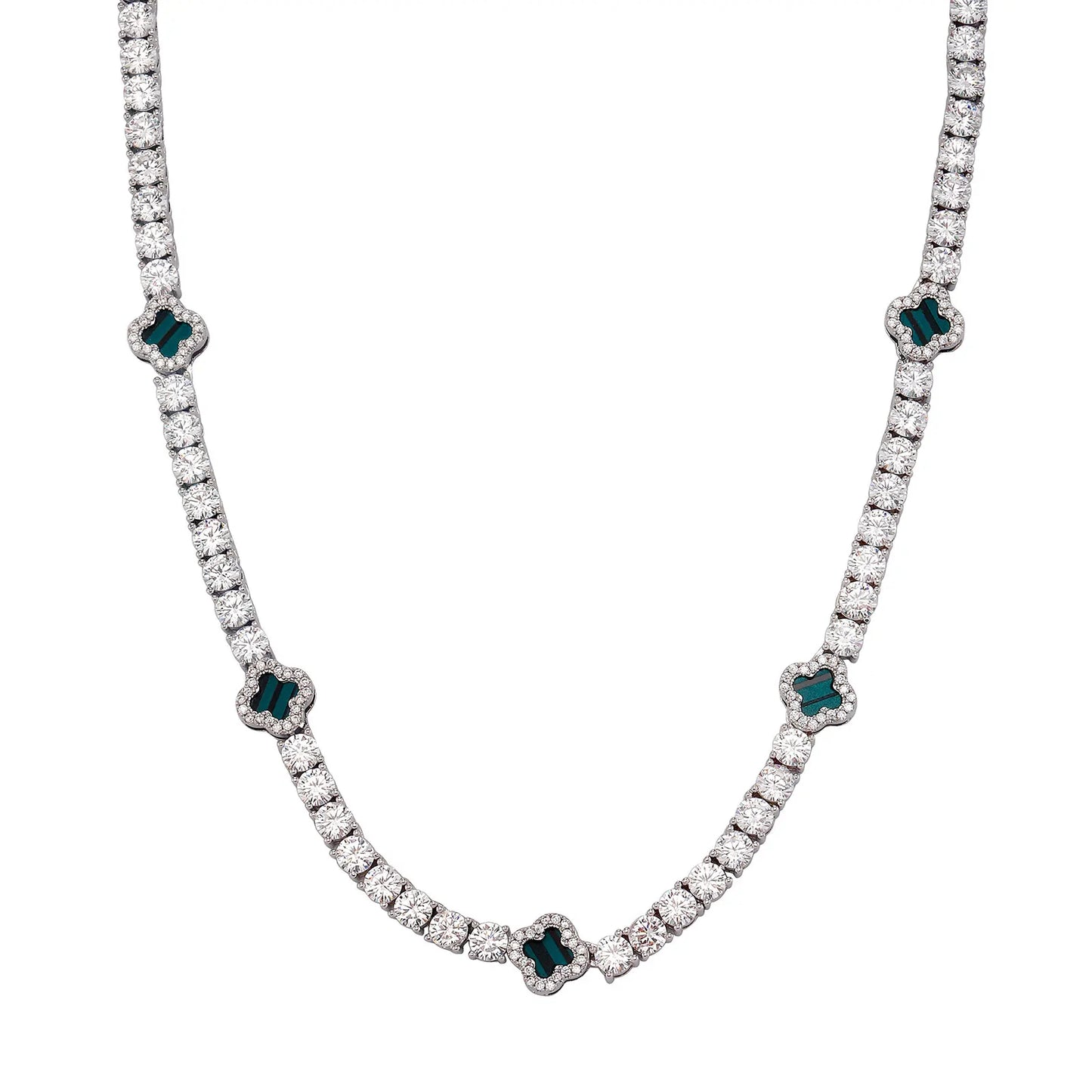 Vault592™ Iced Out Clover Tennis Chain & Bracelet Set – Bold, Stylish & Unique