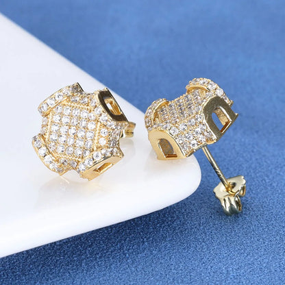 Vault592™ Brass Cubic Zirconia Geometric Earrings – Bold, Unique Timeless