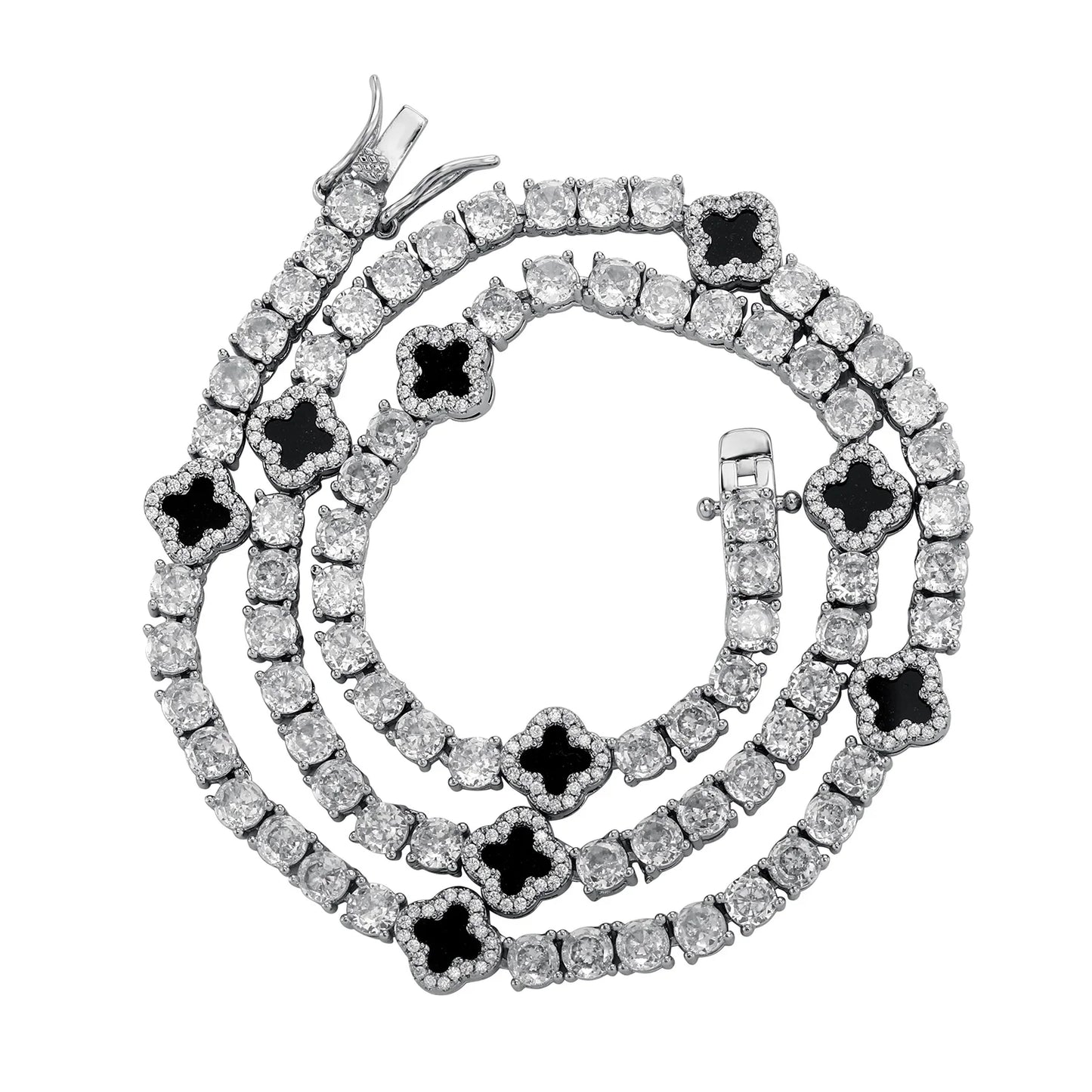 Vault592™ Iced Out Clover Tennis Chain & Bracelet Set – Bold, Stylish & Unique