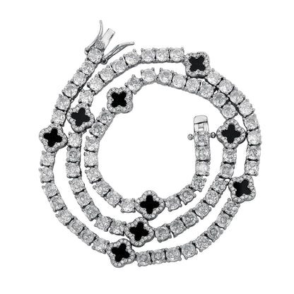 Vault592™ Iced Out Clover Tennis Chain & Bracelet Set – Bold, Stylish & Unique