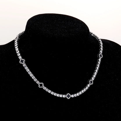 Vault592™ Iced Out Clover Tennis Chain & Bracelet Set – Bold, Stylish & Unique