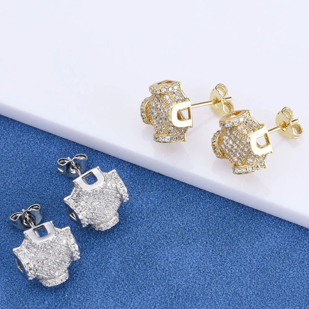 Vault592™ Brass Cubic Zirconia Geometric Earrings – Bold, Unique Timeless