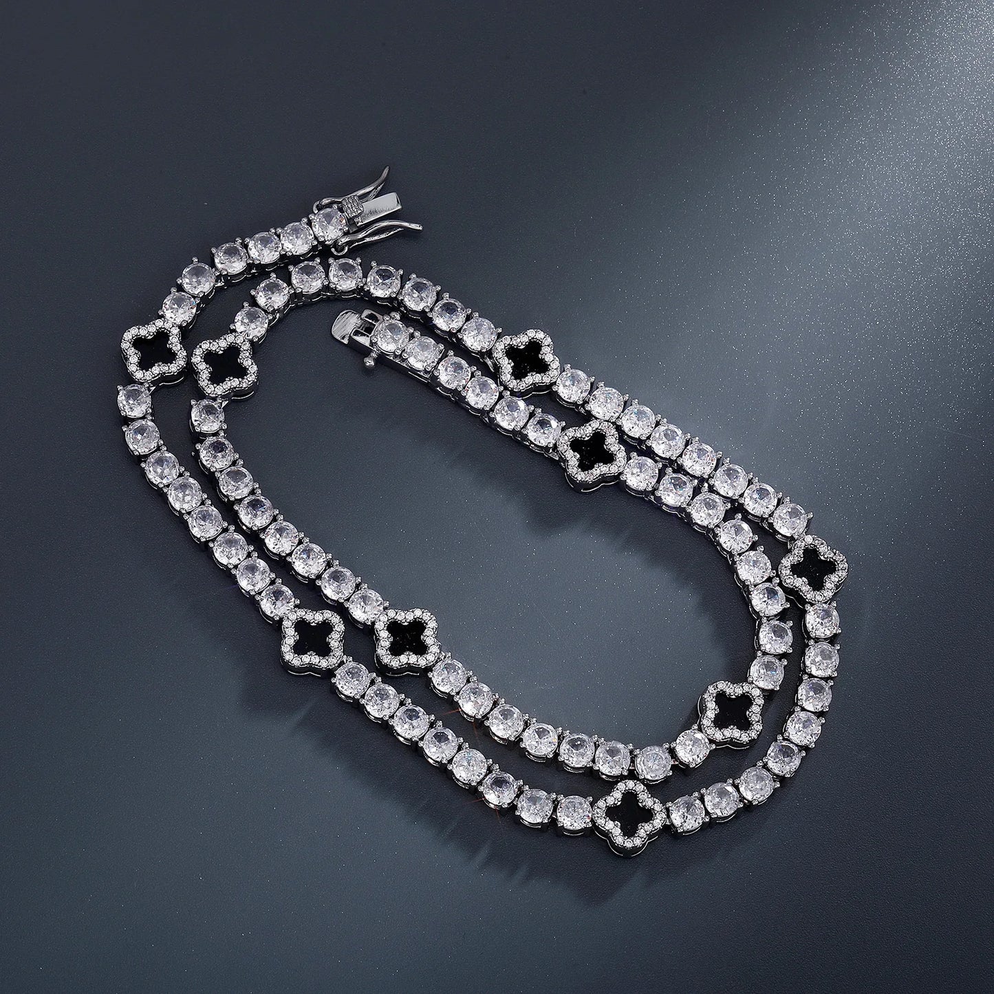 Vault592™ Iced Out Clover Tennis Chain & Bracelet Set – Bold, Stylish & Unique