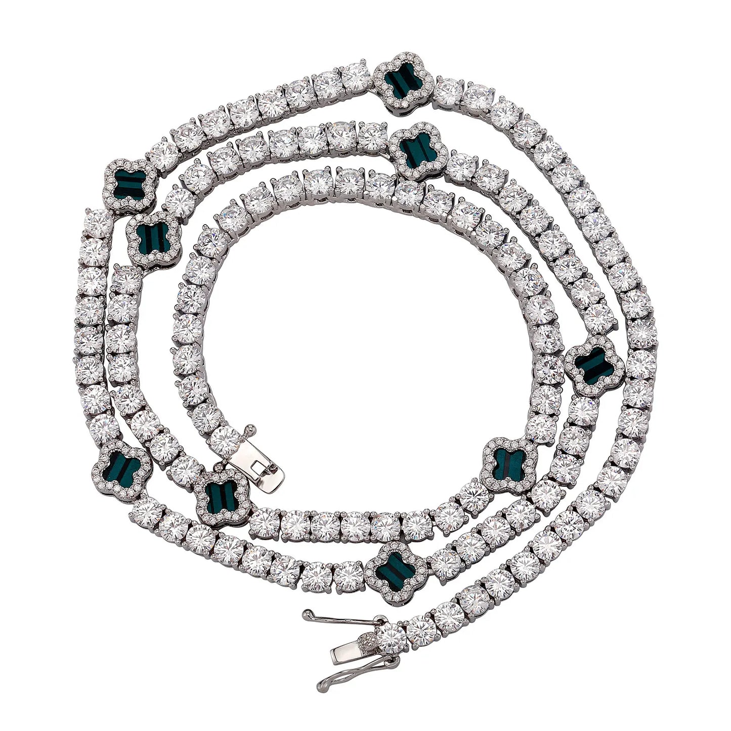 Vault592™ Iced Out Clover Tennis Chain & Bracelet Set – Bold, Stylish & Unique