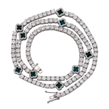 Vault592™ Iced Out Clover Tennis Chain & Bracelet Set – Bold, Stylish & Unique