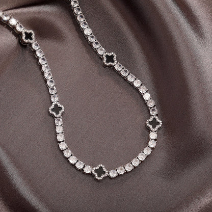 Vault592™ Iced Out Clover Tennis Chain & Bracelet Set – Bold, Stylish & Unique