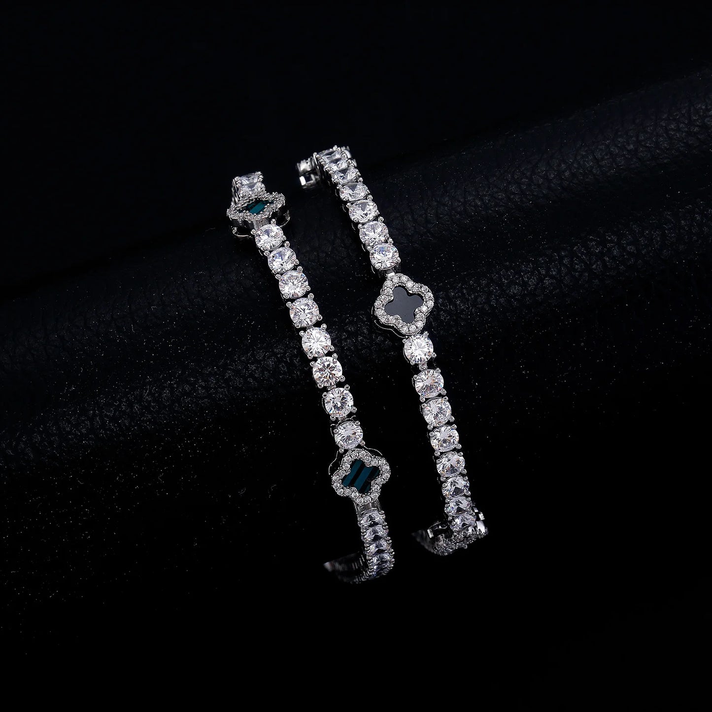 Vault592™ Iced Out Clover Tennis Chain & Bracelet Set – Bold, Stylish & Unique