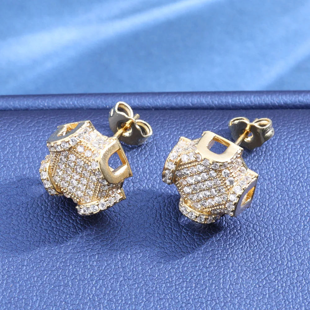Vault592™ Brass Cubic Zirconia Geometric Earrings – Bold, Unique Timeless