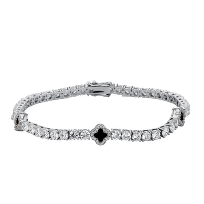 Vault592™ Iced Out Clover Tennis Chain & Bracelet Set – Bold, Stylish & Unique