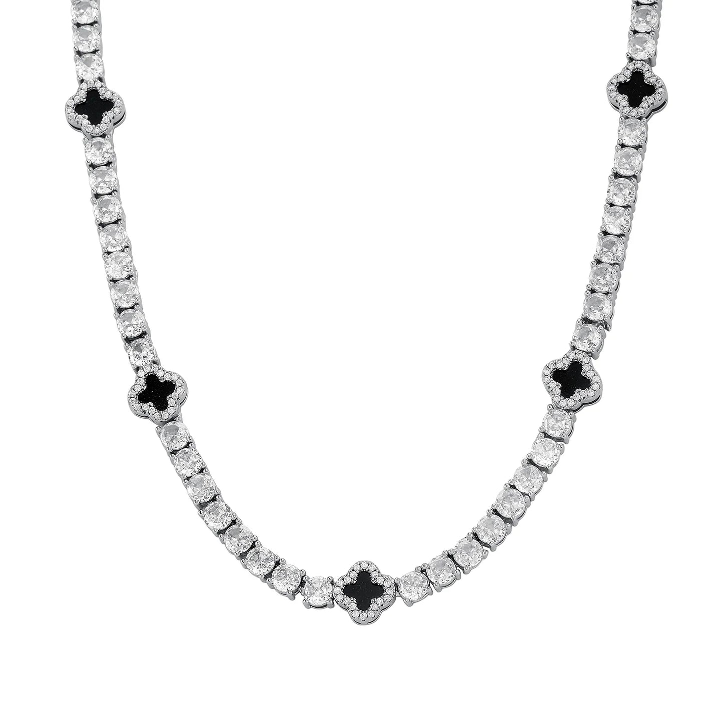 Vault592™ Iced Out Clover Tennis Chain & Bracelet Set – Bold, Stylish & Unique